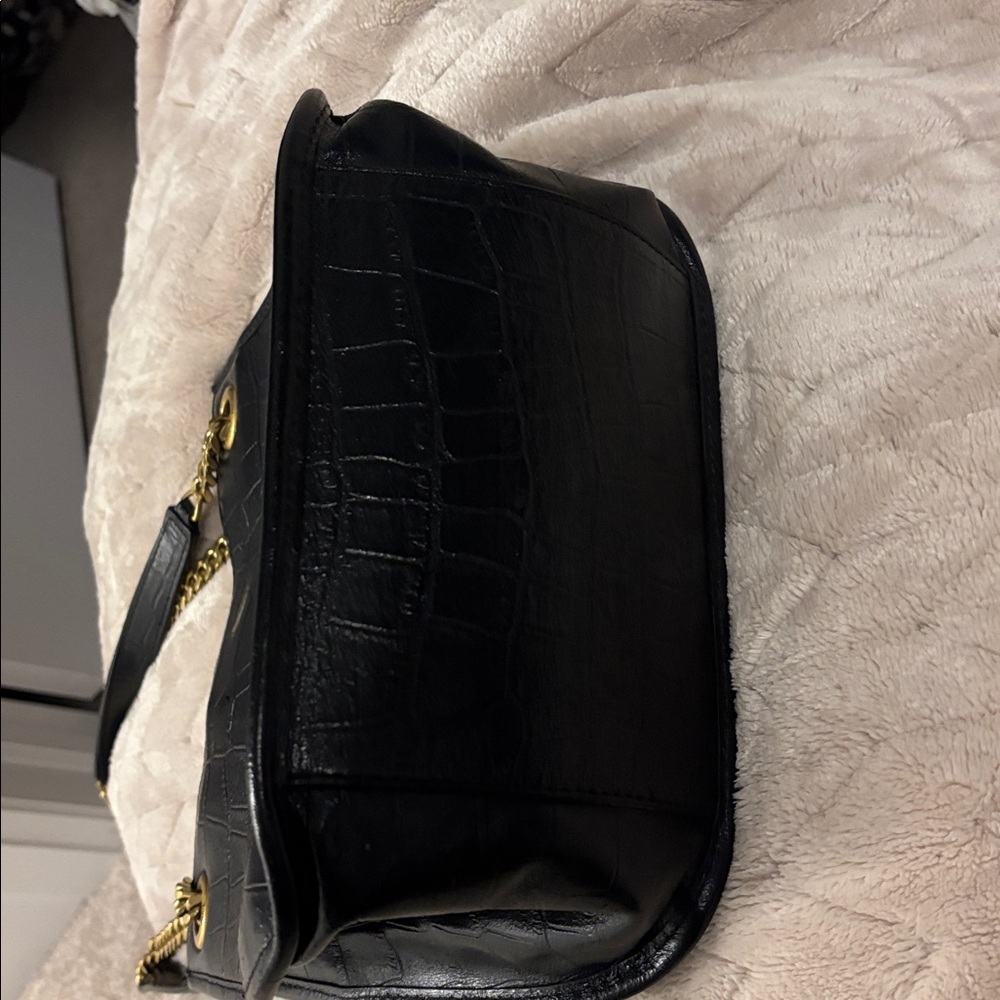 Karl Lagerfeld Paris Black Croc-Embossed Leather gold chain strap hobo bag - Picture 11 of 16